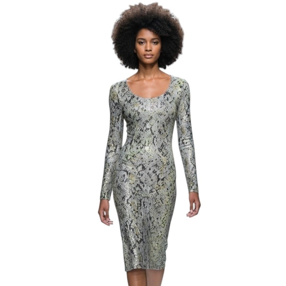 Mary Katrantzou 100% Silk Sheath Dress Snake Print Midi Made in UK Designer XS